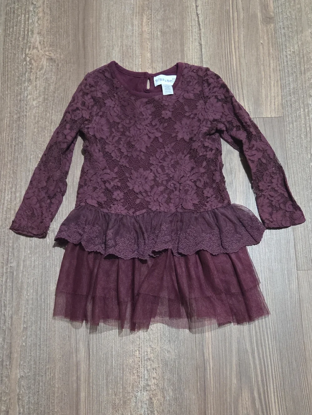 Burgundy Lace Peplum Tulle Dress for Kids